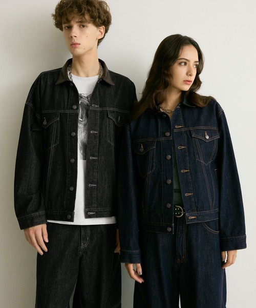 PBLIM（ページボーイリム）の「《UNISEX/セットアップ対応》レザーカラーGジャン（デニムジャケット・レディース・インディゴブルー/ブラック・SMALL/MEDIUM）」の17枚目の写真