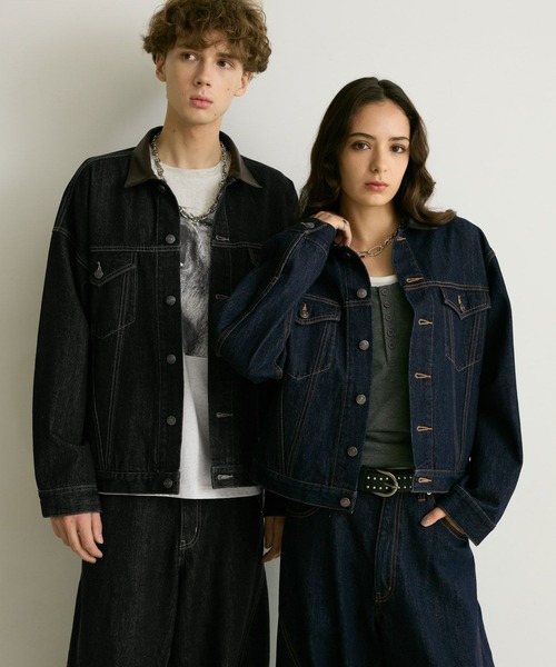 PBLIM（ページボーイリム）の「《UNISEX/セットアップ対応》レザーカラーGジャン（デニムジャケット・レディース・インディゴブルー/ブラック・SMALL/MEDIUM）」の18枚目の写真