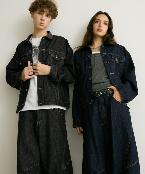 PBLIM（ページボーイリム）の「《UNISEX/セットアップ対応》レザーカラーGジャン（デニムジャケット・レディース・インディゴブルー/ブラック・SMALL/MEDIUM）」の19枚目の写真