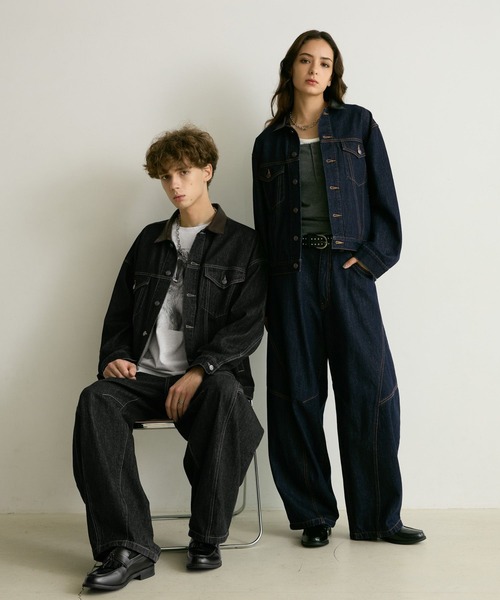 PBLIM（ページボーイリム）の「《UNISEX/セットアップ対応》レザーカラーGジャン（デニムジャケット・レディース・インディゴブルー/ブラック・SMALL/MEDIUM）」の21枚目の写真