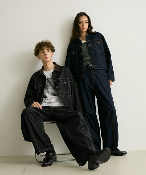 PBLIM（ページボーイリム）の「《UNISEX/セットアップ対応》レザーカラーGジャン（デニムジャケット・レディース・インディゴブルー/ブラック・SMALL/MEDIUM）」の22枚目の写真