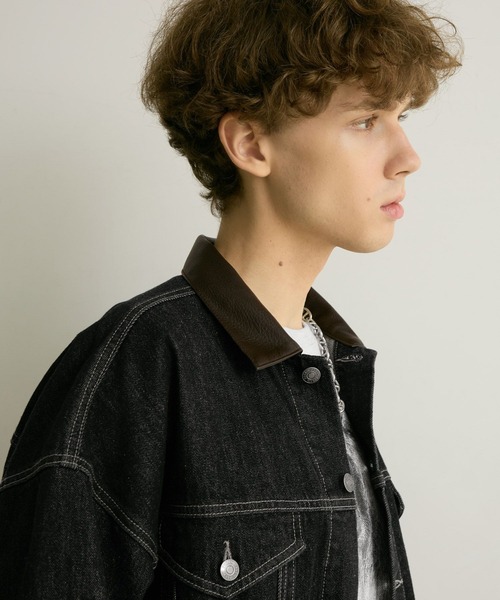 PBLIM（ページボーイリム）の「《UNISEX/セットアップ対応》レザーカラーGジャン（デニムジャケット・レディース・インディゴブルー/ブラック・SMALL/MEDIUM）」の3枚目の写真