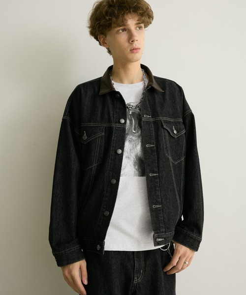 PBLIM（ページボーイリム）の「《UNISEX/セットアップ対応》レザーカラーGジャン（デニムジャケット・レディース・インディゴブルー/ブラック・SMALL/MEDIUM）」の5枚目の写真