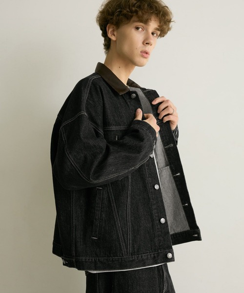 PBLIM（ページボーイリム）の「《UNISEX/セットアップ対応》レザーカラーGジャン（デニムジャケット・レディース・インディゴブルー/ブラック・SMALL/MEDIUM）」の6枚目の写真