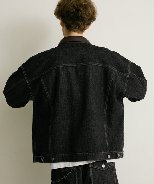 PBLIM（ページボーイリム）の「《UNISEX/セットアップ対応》レザーカラーGジャン（デニムジャケット・レディース・インディゴブルー/ブラック・SMALL/MEDIUM）」の7枚目の写真