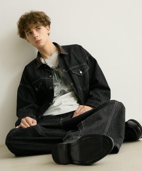 PBLIM（ページボーイリム）の「《UNISEX/セットアップ対応》レザーカラーGジャン（デニムジャケット・レディース・インディゴブルー/ブラック・SMALL/MEDIUM）」の8枚目の写真