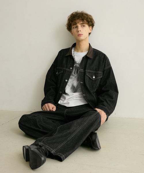 PBLIM（ページボーイリム）の「《UNISEX/セットアップ対応》レザーカラーGジャン（デニムジャケット・レディース・インディゴブルー/ブラック・SMALL/MEDIUM）」の9枚目の写真