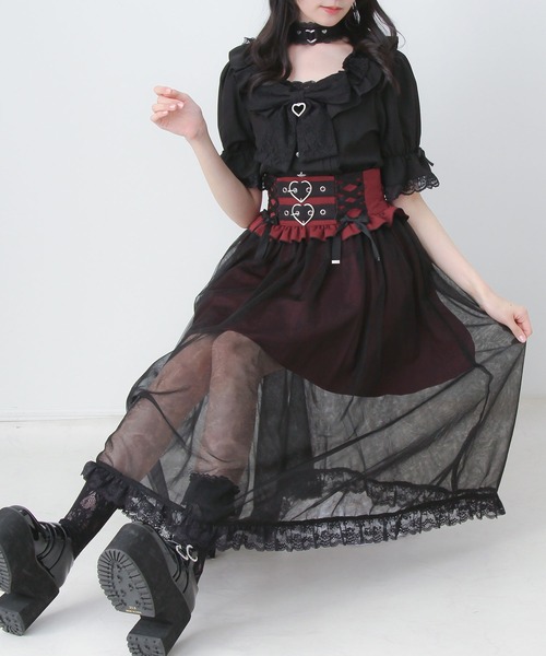 DearMyLove（ディアマイラブ）の「ハートベルトレースアップチュールスカート（スカート・レディース・ボルドー/チェック/ブラック・MEDIUM/3L/LARGE）」の5枚目の写真