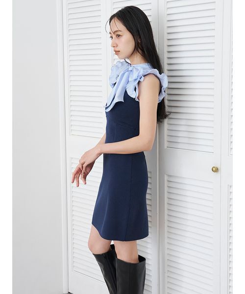 SNIDEL(スナイデル)の「ノースリボウタイドッキングミニニットワンピース(ワンピース・レディース・イエロー/ブラック/ネイビー・F)」の6枚目の写真