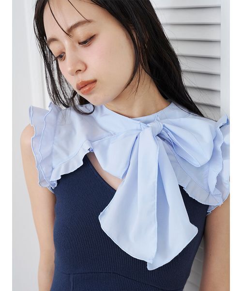 SNIDEL(スナイデル)の「ノースリボウタイドッキングミニニットワンピース(ワンピース・レディース・イエロー/ブラック/ネイビー・F)」の7枚目の写真