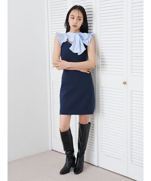 SNIDEL(スナイデル)の「ノースリボウタイドッキングミニニットワンピース(ワンピース・レディース・イエロー/ブラック/ネイビー・F)」の10枚目の写真