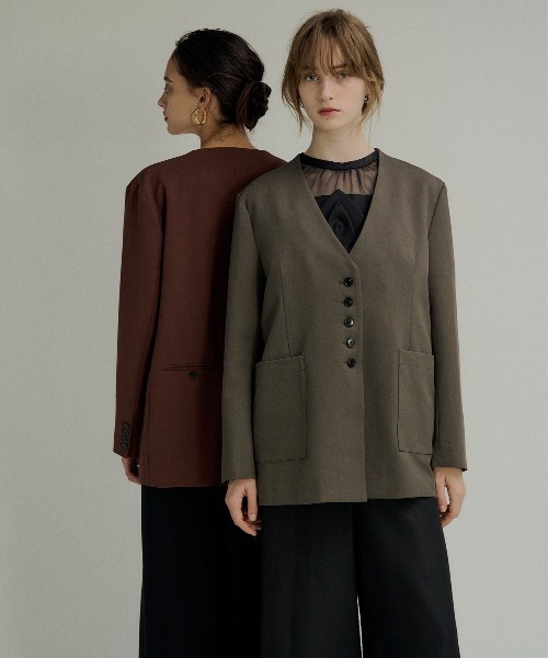 LE'RURE（リルアー）の「Wide pocket nocollar jacket（ノーカラージャケット・レディース・ベージュ/ブラウン/チャコール・SMALL/MEDIUM）」の16枚目の写真