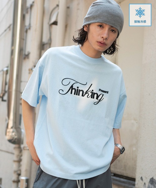 WEGO(ウィゴー)の「WEGO/接触冷感3D刺繍Tシャツ(Tシャツ/カットソー・メンズ・ホワイト/サックスブルー・MEDIUM/LARGE)」の4枚目の写真