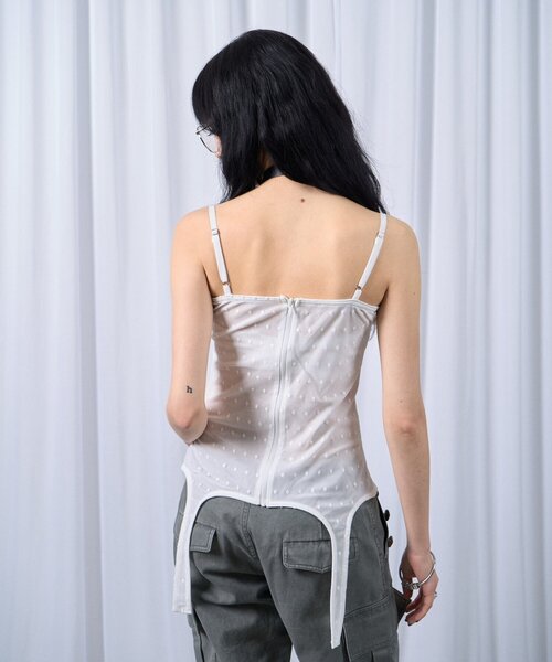 Six M(シックスエム)の「【SixM】Tulle garter corset(キャミソール・レディース・ブラック/オフホワイト・FREE)」の4枚目の写真