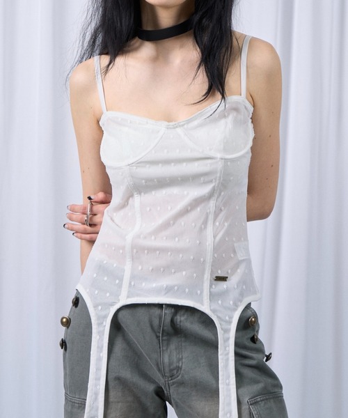 Six M(シックスエム)の「【SixM】Tulle garter corset(キャミソール・レディース・ブラック/オフホワイト・FREE)」の2枚目の写真