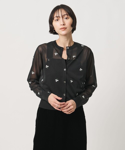 UNITED ARROWS(ユナイテッドアローズ)の「シアー フラワー カーディガン(カーディガン/ボレロ・レディース・ホワイト/ブラック・FREE)」の2枚目の写真