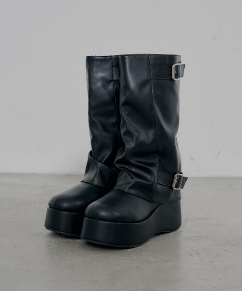 Chico(チコ)の「厚底ベルトカバーブーツ(ブーツ・レディース・ブラウン/ブラック/ベージュ・SMALL/LARGE/MEDIUM)」の13枚目の写真
