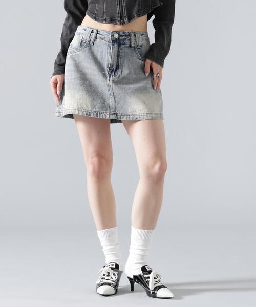 L.H.P(エルエイチピー)の「MAVYTH/メヴィス/RHINESTONE MINI SKIRT(スカート・レディース・ブルー系その他3/ブラック・M/L)」の1枚目の写真
