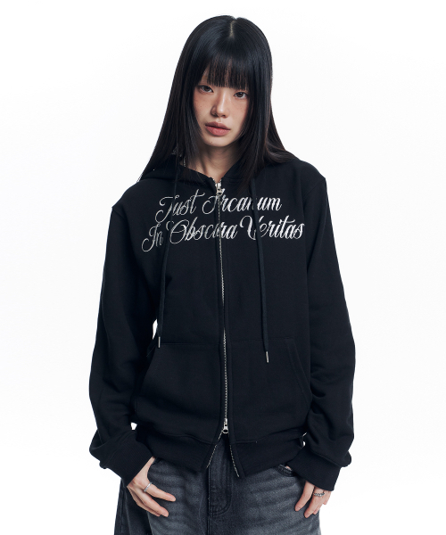 EASY NO EASY(イージーノーイージー)の「レタリング刺繍フードジップアップ - ブラック(パーカー・レディース・その他・2)」の1枚目の写真