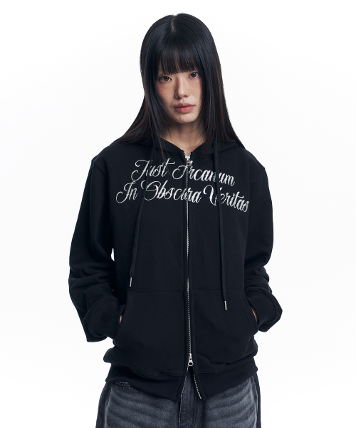 EASY NO EASY(イージーノーイージー)の「レタリング刺繍フードジップアップ - ブラック(パーカー・レディース・その他・2)」の3枚目の写真