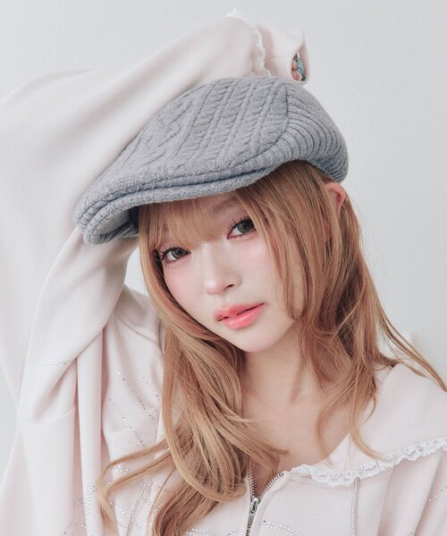 OLIVE des OLIVE(オリーブデオリーブ)の「ハートケーブルハンチング(ハンチング/ベレー帽・レディース・グレー/ベージュ・FREE)」の3枚目の写真