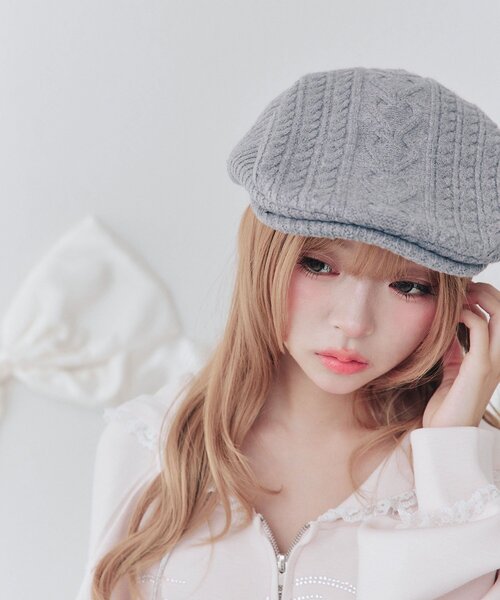 OLIVE des OLIVE(オリーブデオリーブ)の「ハートケーブルハンチング(ハンチング/ベレー帽・レディース・グレー/ベージュ・FREE)」の5枚目の写真