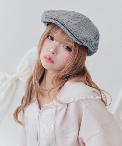 OLIVE des OLIVE(オリーブデオリーブ)の「ハートケーブルハンチング(ハンチング/ベレー帽・レディース・グレー/ベージュ・FREE)」の7枚目の写真