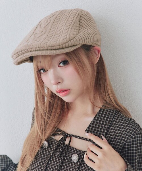 OLIVE des OLIVE(オリーブデオリーブ)の「ハートケーブルハンチング(ハンチング/ベレー帽・レディース・グレー/ベージュ・FREE)」の14枚目の写真