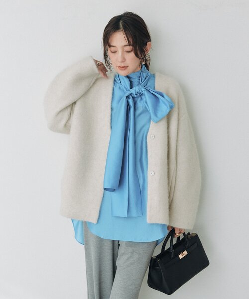 RIVE DROITE(リヴドロワ)の「ヘアリーウールノーカラージャケット(オフィスカジュアル/秋服/冬服)(ノーカラージャケット・レディース・グレー系その他/ライトベージュ・FREE)」の15枚目の写真