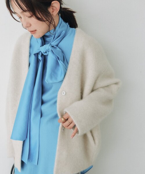 RIVE DROITE(リヴドロワ)の「ヘアリーウールノーカラージャケット(オフィスカジュアル/秋服/冬服)(ノーカラージャケット・レディース・グレー系その他/ライトベージュ・FREE)」の6枚目の写真