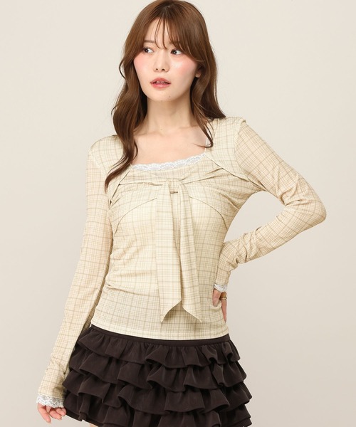 Heather(ヘザー)の「レーストリムリボンカットソー 1077825(Tシャツ/カットソー・レディース・ブラック/アイボリー/ベージュ系・FREE)」の3枚目の写真