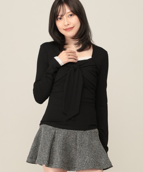Heather(ヘザー)の「レーストリムリボンカットソー 1077825(Tシャツ/カットソー・レディース・ブラック/アイボリー/ベージュ系・FREE)」の2枚目の写真