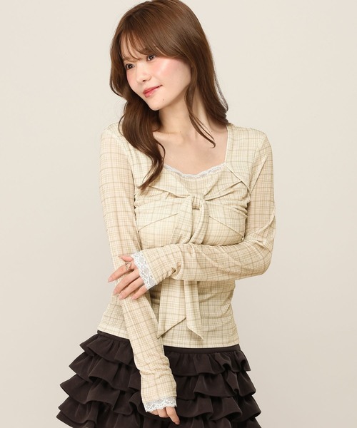 Heather(ヘザー)の「レーストリムリボンカットソー 1077825(Tシャツ/カットソー・レディース・ブラック/アイボリー/ベージュ系・FREE)」の15枚目の写真