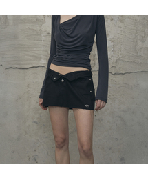 Fold Waist V-Line Mini Skirt (BLACK)