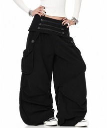 【秋冬新作】ウエストボタンデザインワイドカーゴパンツ