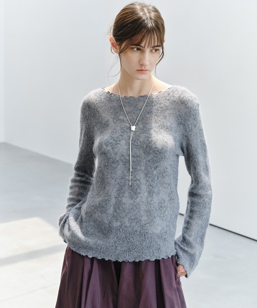 tageechita(タジチタ)の「【tageechita】透かしジャカード ウールシルクニットトップス(Tシャツ/カットソー・レディース・グレー/ライトグレー/アイボリー・FREE)」の3枚目の写真