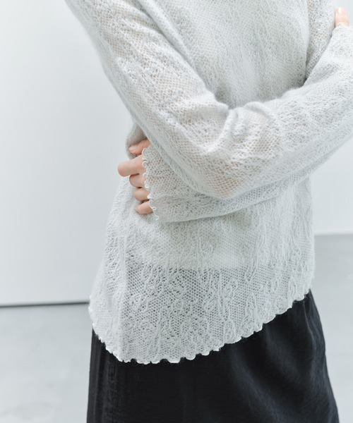tageechita(タジチタ)の「【tageechita】透かしジャカード ウールシルクニットトップス(Tシャツ/カットソー・レディース・グレー/ライトグレー/アイボリー・FREE)」の4枚目の写真