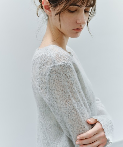 tageechita(タジチタ)の「【tageechita】透かしジャカード ウールシルクニットトップス(Tシャツ/カットソー・レディース・グレー/ライトグレー/アイボリー・FREE)」の5枚目の写真