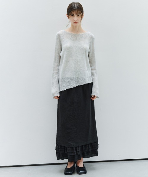 tageechita(タジチタ)の「【tageechita】透かしジャカード ウールシルクニットトップス(Tシャツ/カットソー・レディース・グレー/ライトグレー/アイボリー・FREE)」の6枚目の写真