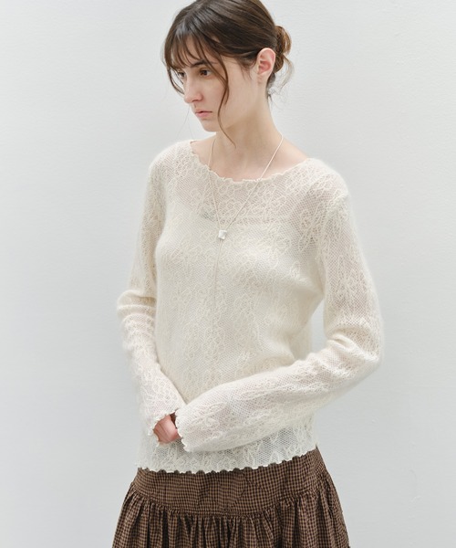 tageechita(タジチタ)の「【tageechita】透かしジャカード ウールシルクニットトップス(Tシャツ/カットソー・レディース・グレー/ライトグレー/アイボリー・FREE)」の10枚目の写真