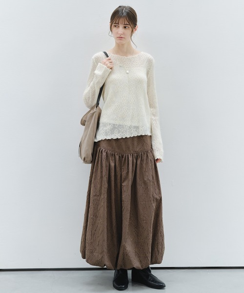 tageechita(タジチタ)の「【tageechita】透かしジャカード ウールシルクニットトップス(Tシャツ/カットソー・レディース・グレー/ライトグレー/アイボリー・FREE)」の12枚目の写真