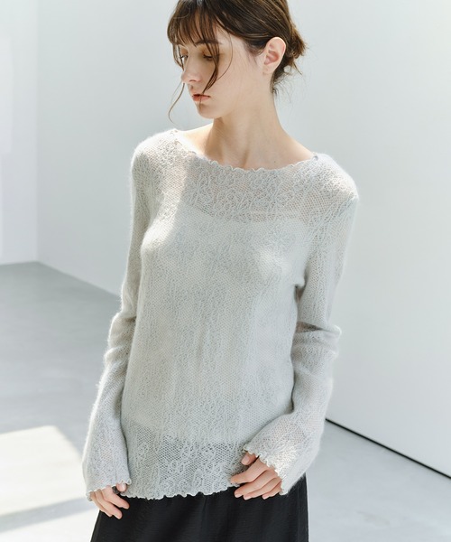tageechita(タジチタ)の「【tageechita】透かしジャカード ウールシルクニットトップス(Tシャツ/カットソー・レディース・グレー/ライトグレー/アイボリー・FREE)」の13枚目の写真