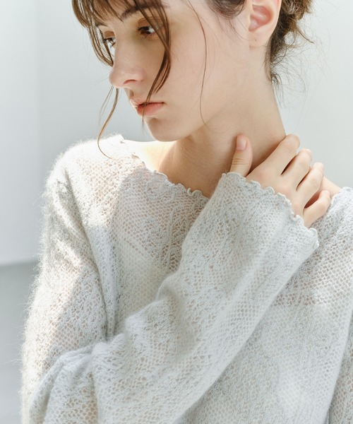 tageechita(タジチタ)の「【tageechita】透かしジャカード ウールシルクニットトップス(Tシャツ/カットソー・レディース・グレー/ライトグレー/アイボリー・FREE)」の14枚目の写真