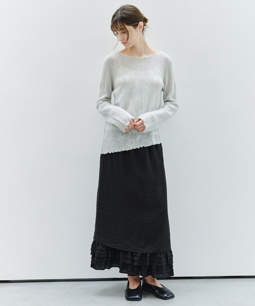 tageechita(タジチタ)の「【tageechita】透かしジャカード ウールシルクニットトップス(Tシャツ/カットソー・レディース・グレー/ライトグレー/アイボリー・FREE)」の15枚目の写真