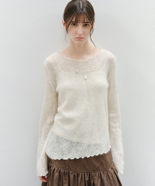 tageechita(タジチタ)の「【tageechita】透かしジャカード ウールシルクニットトップス(Tシャツ/カットソー・レディース・グレー/ライトグレー/アイボリー・FREE)」の19枚目の写真