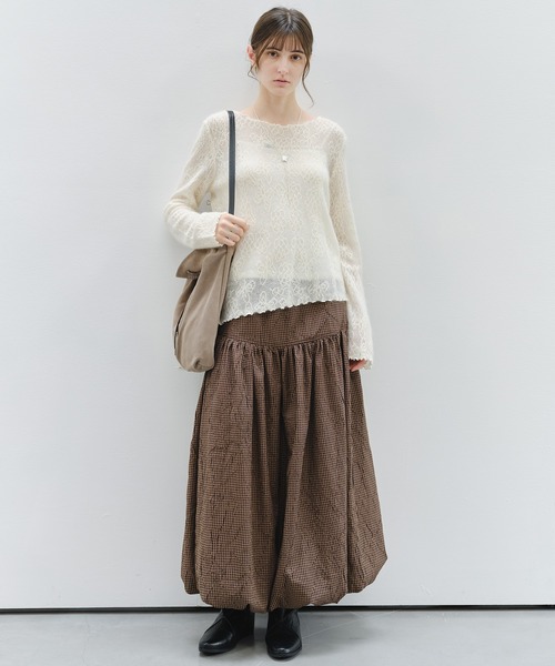 tageechita(タジチタ)の「【tageechita】透かしジャカード ウールシルクニットトップス(Tシャツ/カットソー・レディース・グレー/ライトグレー/アイボリー・FREE)」の21枚目の写真