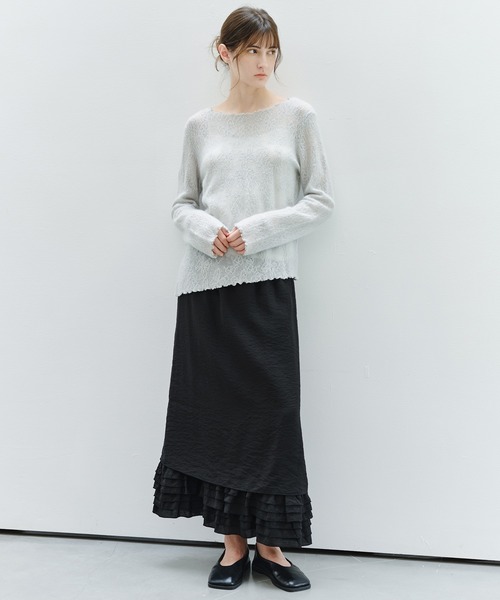 tageechita(タジチタ)の「【tageechita】透かしジャカード ウールシルクニットトップス(Tシャツ/カットソー・レディース・グレー/ライトグレー/アイボリー・FREE)」の22枚目の写真