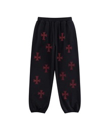 スエットパンツ|Black x Red Cross Rhinestone Jogger|Unknown London