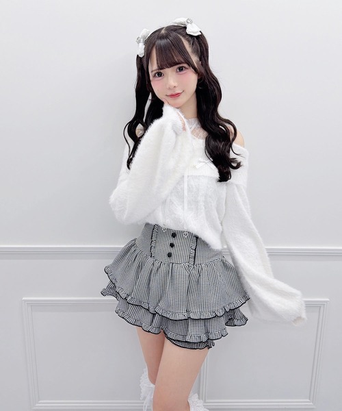 MA*RS（アメーバーマーズ）の「リボン＆パールケーブルオフショルニット（ニット/セーター・レディース・ブラック/ホワイト/ピンク・FREE）」の5枚目の写真