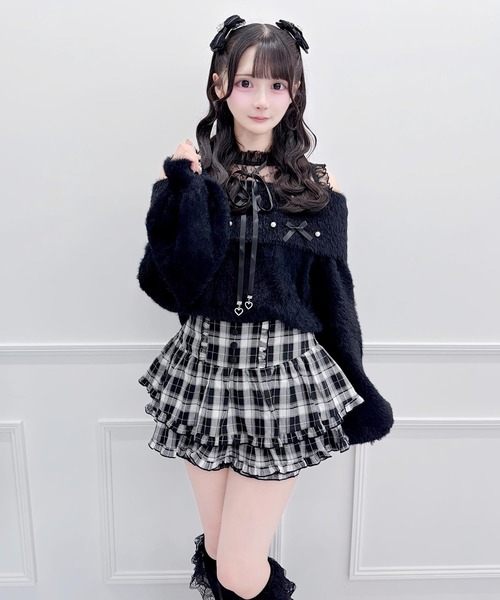 MA*RS（アメーバーマーズ）の「リボン＆パールケーブルオフショルニット（ニット/セーター・レディース・ブラック/ホワイト/ピンク・FREE）」の8枚目の写真
